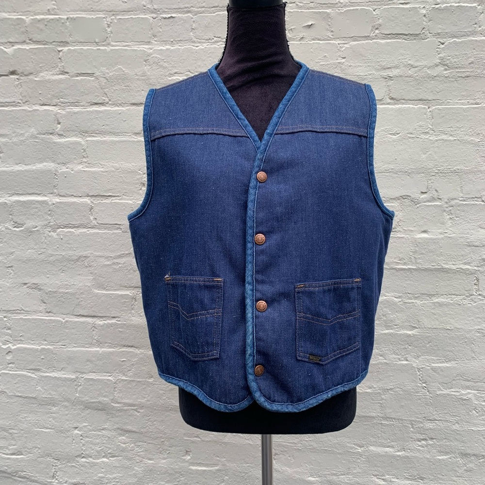 VTG Roebucks Denim Vest w/ Sherpa lining Sz L